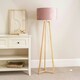 image 2 of ValueLights Lottie Natural Wood Tripod Floor Lamp with Blush Pink Velvet Drum Shade and LED Bulb