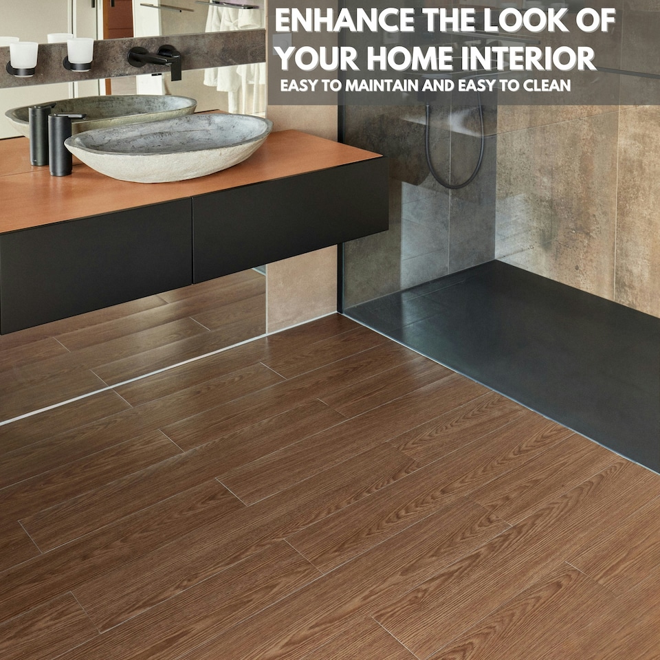 image 1 of NOVECRAFTO Self Adhesive Vinyl Floor Planks – Peel & Stick Flooring – Brown Wood Effect – Easy DIY Installation – Durable & Waterproof Tiles Brown | 2.78 sqm