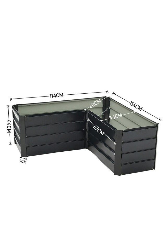 Living and Home Outdoor Metal L-Shaped Raised Garden Bed, Charcoal