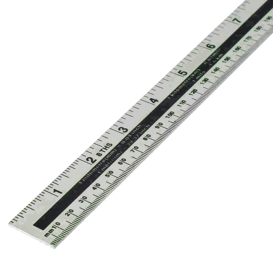 image 1 of 1m (40") Aluminium Ruler Imperial & Metric Conversion Table Straight Edge Rule