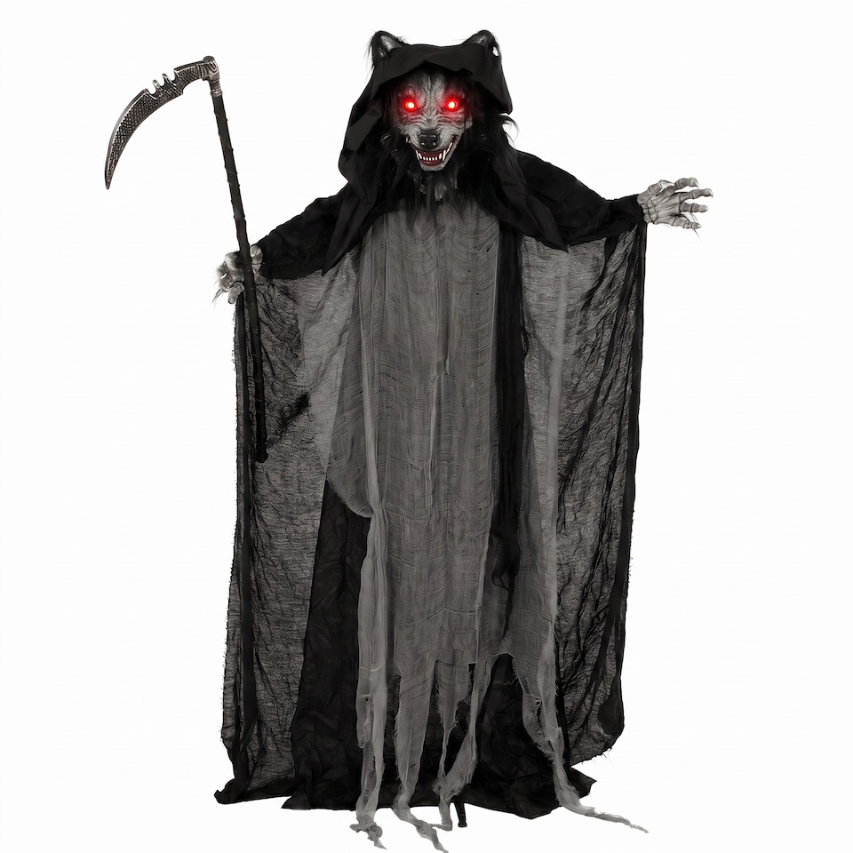 image 1 of HOMCOM Halloween Standing Werewolf Animated Decoration with Light-Up Eyes