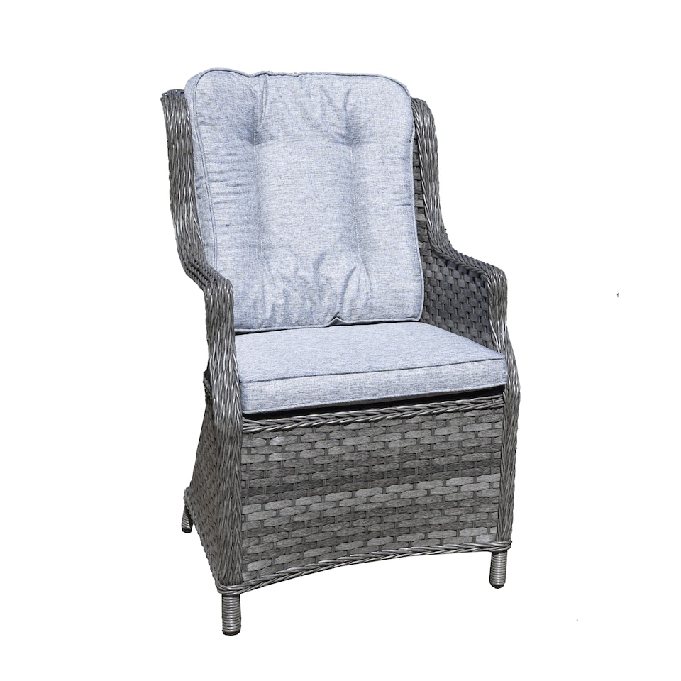 image 1 of 1pc Rattan Garden Dining Chair Grey Outdoor Patio Chairs with Cushion, Weatherproof Wicker Furniture