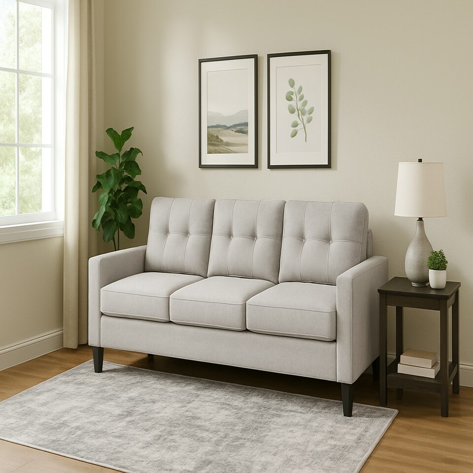 image 1 of Portofino 3 Seater Corner Sofa, Chaise Lounge Furniture with Reversible Ottoman Footstool or Chaise Cream | Sandy Grey
