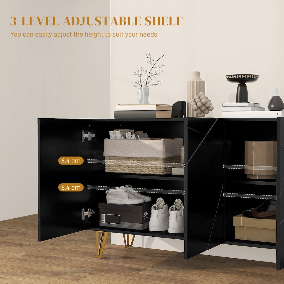 image 1 of HOMCOM Storage Cabinet, Sideboard with Adjustable Shelves, Black | Black