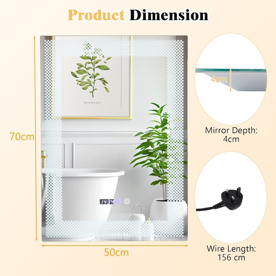 image 1 of COSTWAY Bathroom  Vanity Mirror Wall Mirror 3 Colors LED Lights