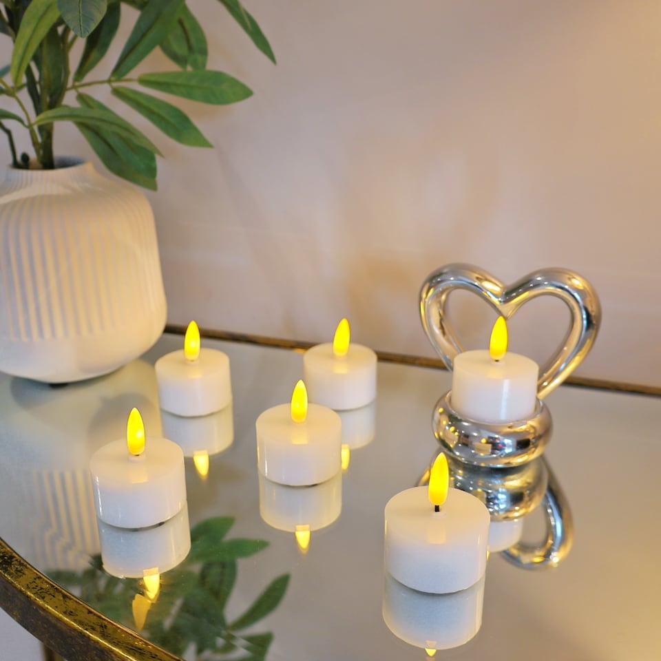 image 1 of Auraglow Set of Flickering Flame LED Tea Lights | White