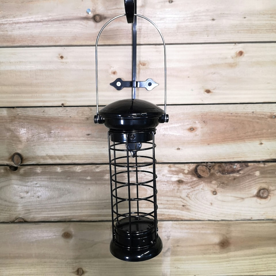 image 1 of Tom Chambers Heavy Duty Flick and Click Garden Wild Bird Hanging Black Metal Fat Ball Feeder