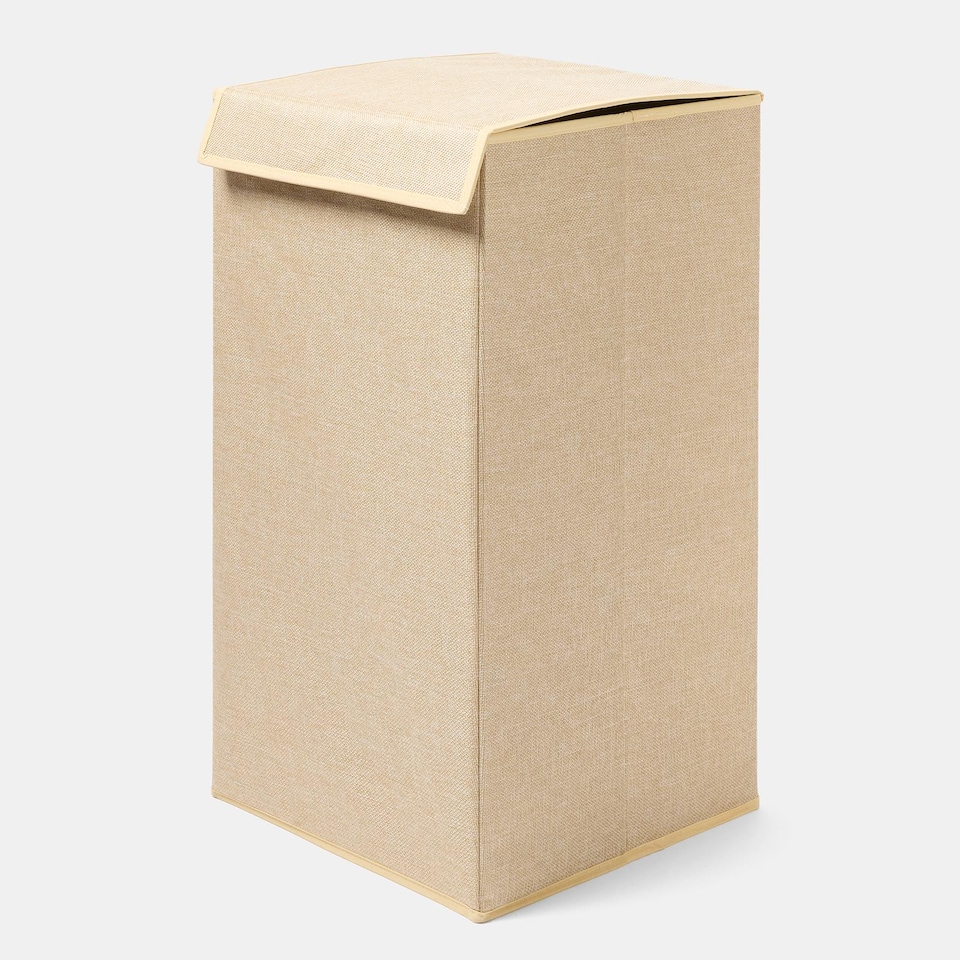image 1 of OHS Faux Linen Laundry Basket Folding Hamper Bag with Lid