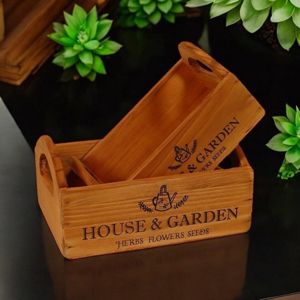 image 1 of "House & Garden" - Flower Planters (Set of 2) - Wood Brown