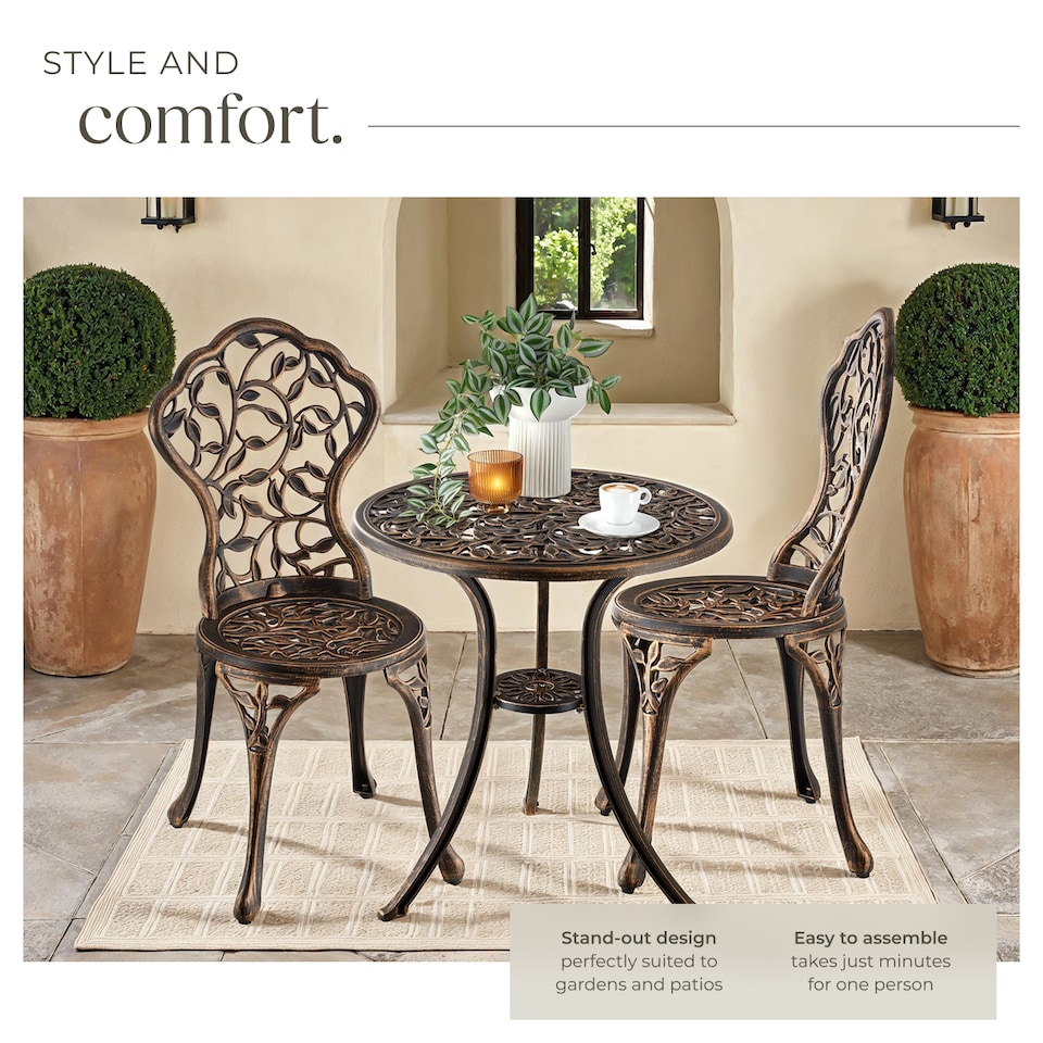 image 1 of Garden Furniture Set with 2 Chairs and 1 Table in a Vintage Bronze Look
