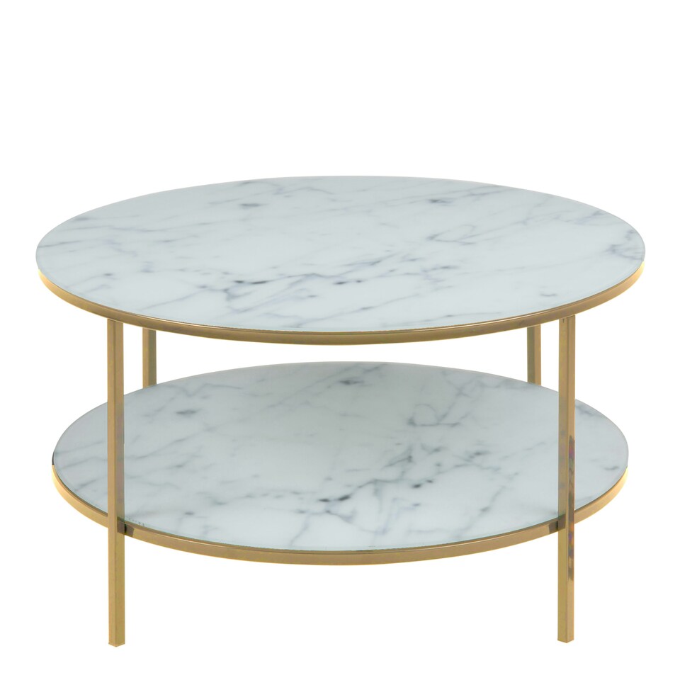 image 1 of Alisma Round Coffee Table with Marble Effect Glass Top & Gold Legs