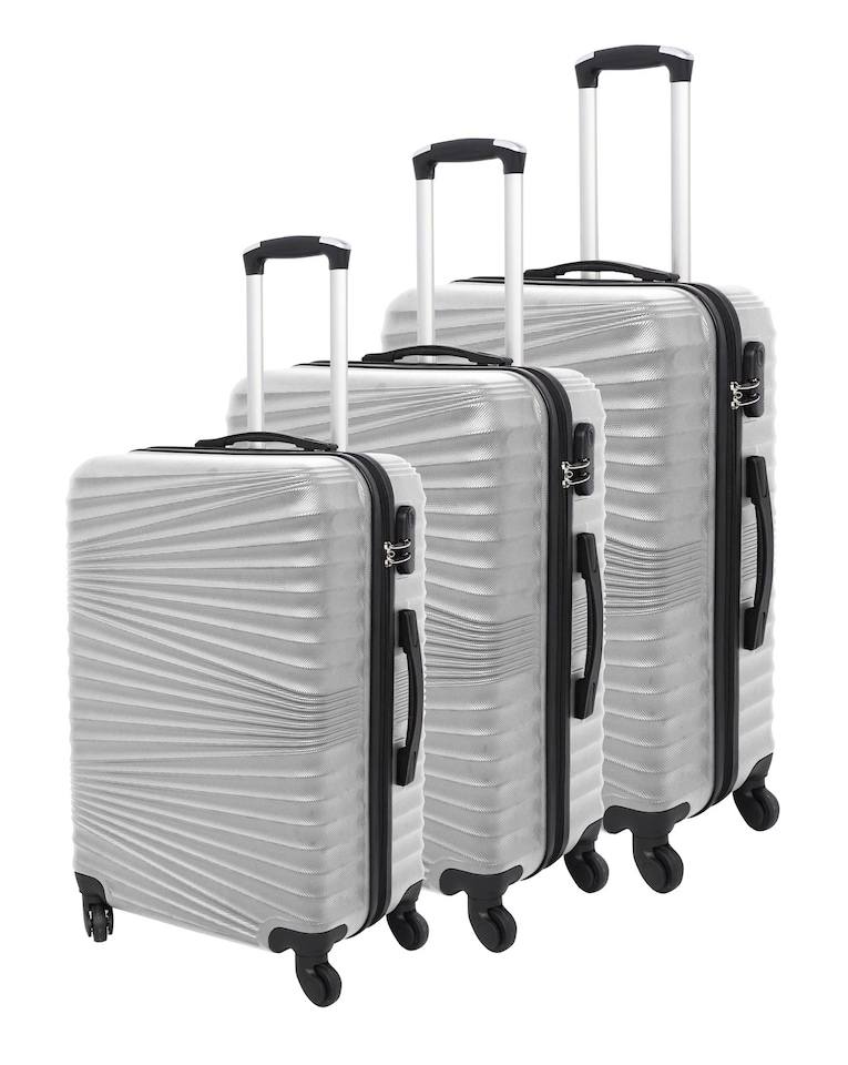 image 1 of 3 Pcs Suitcase Set ABS Hard Shell 4 Wheeled Trolley Lightweight Luggage PIONEER | Multi | Silver White | 3