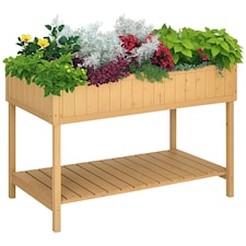 Outsunny Wooden Herb Planter Stand 8 Cubes Bottom Shelf Raised Bed Natural