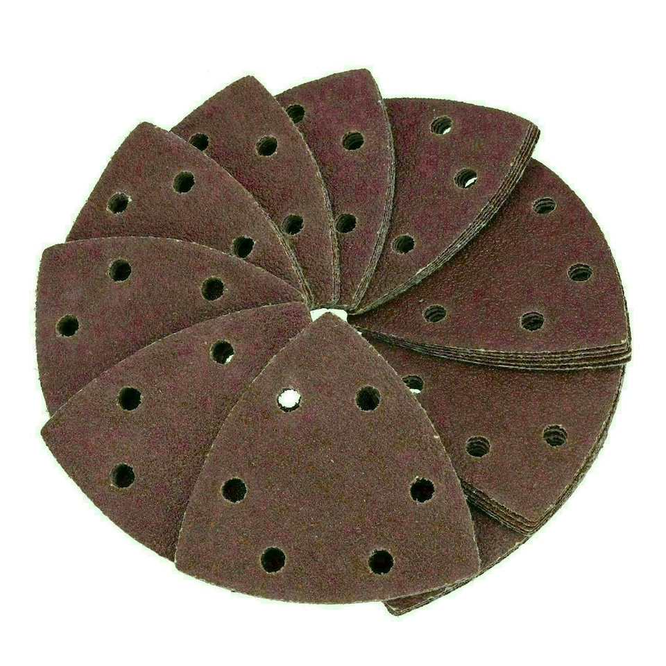 image 1 of 90mm Triangular Sanding Abrasive Discs Pads Hook Loop Backing 40 Grit 1000pk