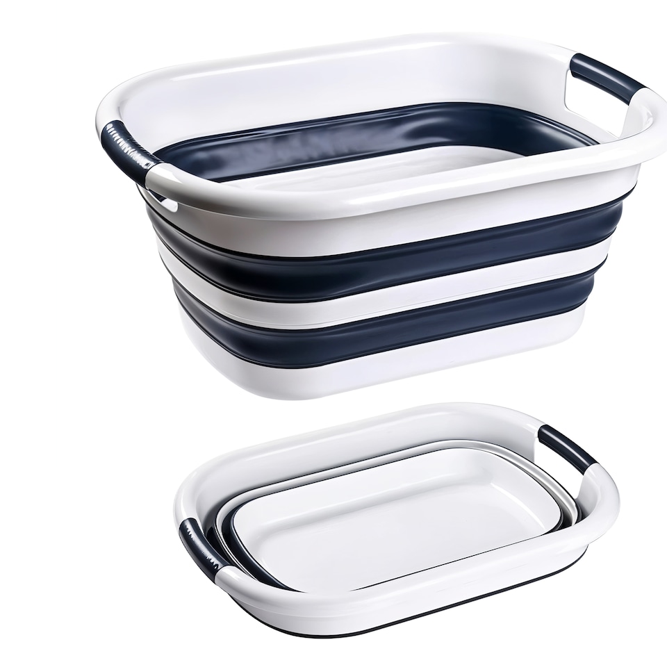 image 1 of 26L Oval Collapsible Laundry Basket, Foldable Plastic Laundry Hamper