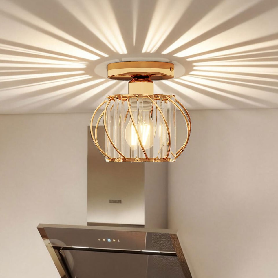 image 1 of Emitto Crystal Ceiling Light Semi Flush Mount Chandelier Modern Hallway | Gold