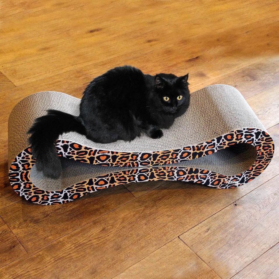 image 1 of Actiaspet - Leopard Print Cardboard Cat Scratching Post/Sofa Bed Style with Catnip | 86.5 x 25 x 26 cm