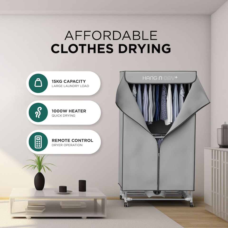 image 1 of DMD Hang'n'Dry+ Electric Clothes Dryer with Remote Control & Pegs | Grey