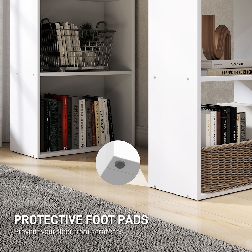 image 1 of HOMCOM 120cm Computer Desk, Wooden PC Laptop Table with 6-Tier Storage Bookshelves, Home Office Working Study Desk, Writing Workstation, White