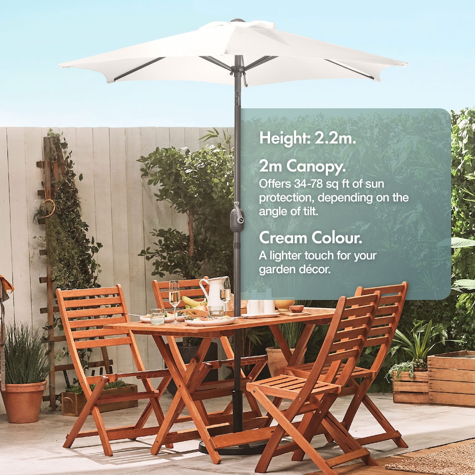 image 1 of VonHaus Ivory Steel Parasol 2M Hand Crank & Tilt Function