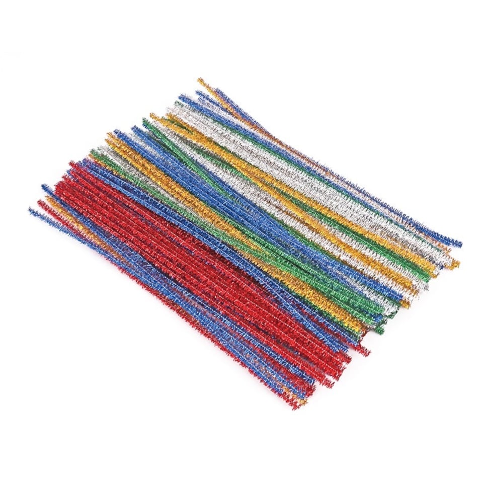 image 1 of Pack of 100 Assorted Glitter Chenille Stem Pipe Cleaners 0.6 x 30cm