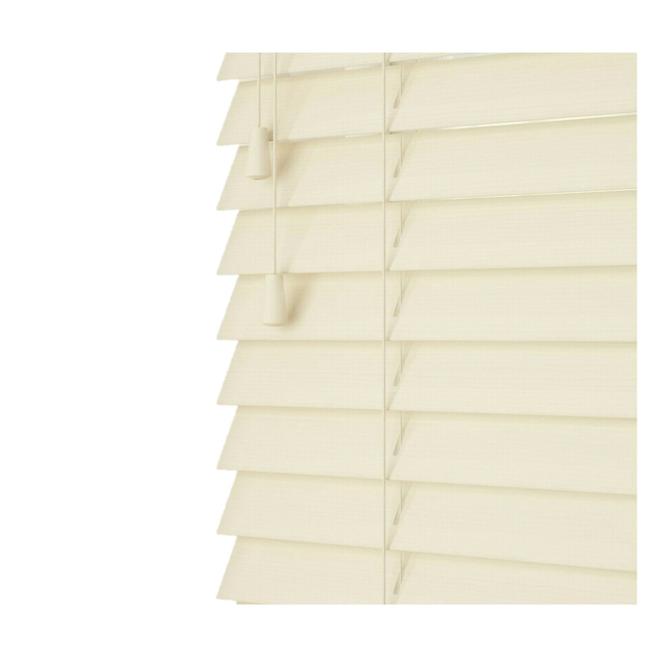 image 1 of 150cm Creme Smooth Finish Faux Wood Venetian Blinds with Strings  (120cm Drop) | Cream | Cream