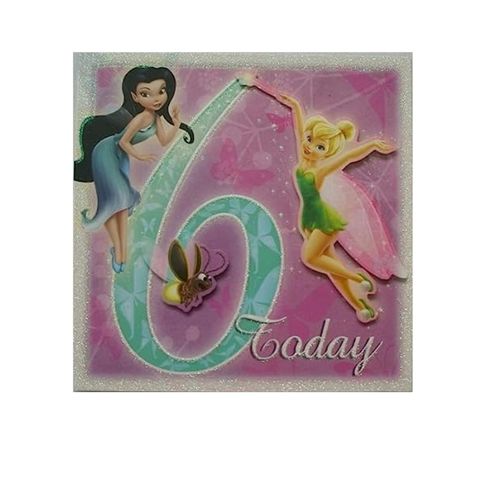 image 1 of Disney Fairies Tinkerbell 6th Birthday Greetings Card - Pink/Blue - One Size