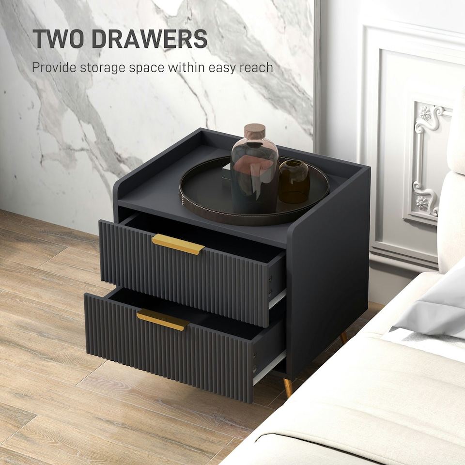 image 1 of HOMCOM Bedside Table with 2 Drawers for Bedroom, Living Room, Black