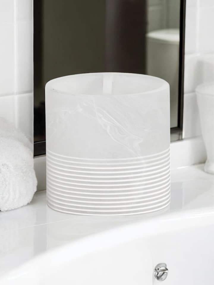 image 1 of Showerdrape Bianco Frost Onyx White Bathroom Accessory Set - Soap Dispenser & Toothbrush Holder | White | White | 1