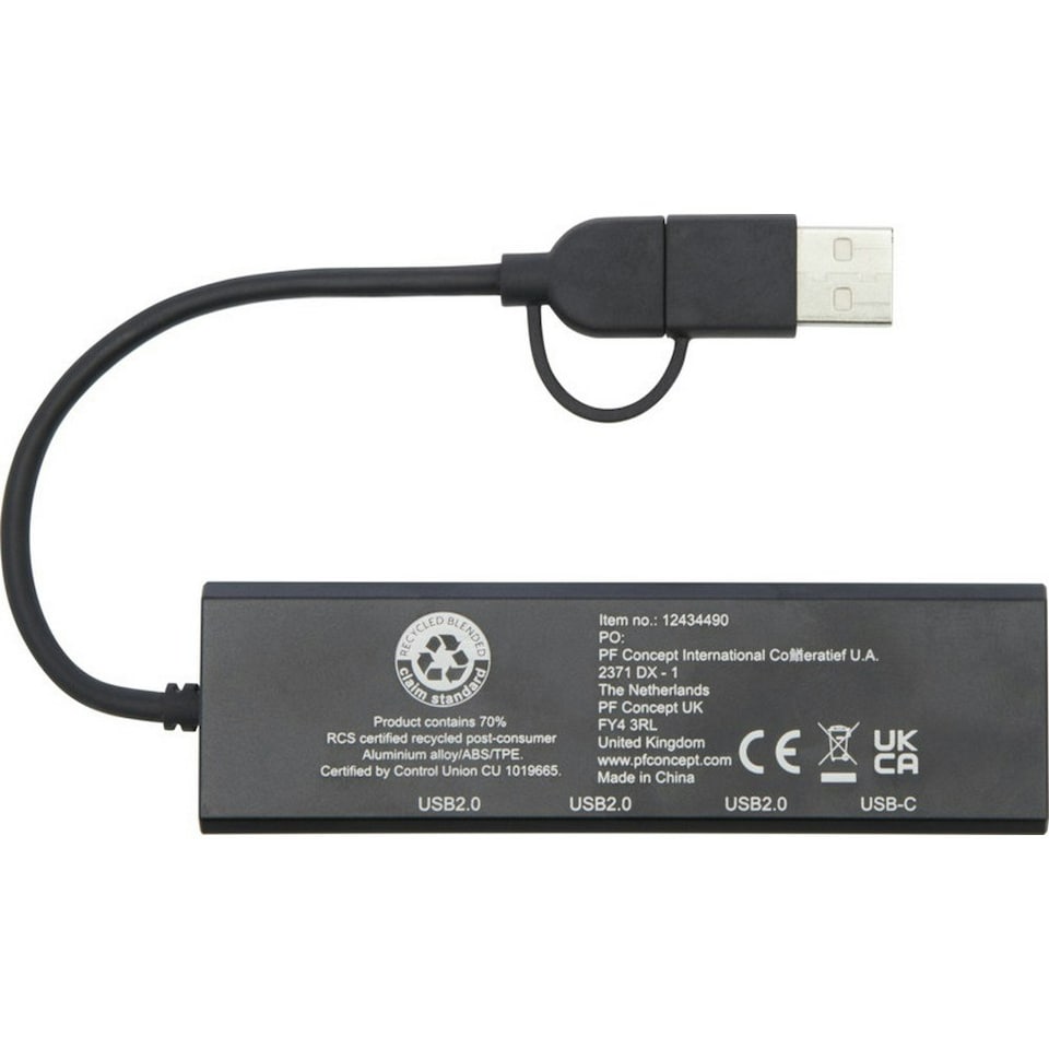 image 1 of Tekio Rise Recycled Aluminium USB 2.0 Hub - Solid Black - One Size