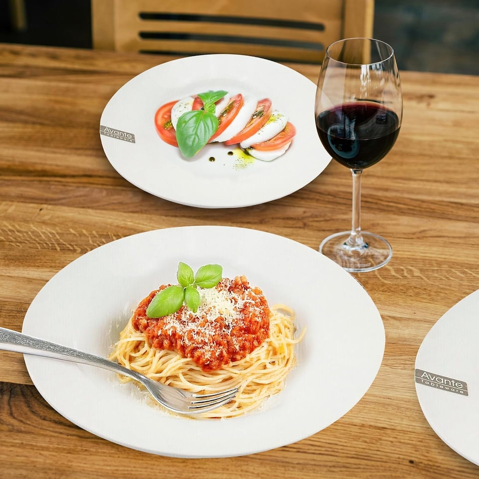 image 1 of Set Of 6 Rimmed Porcelain Serving Plates Plain Dinnerware Kitchenware