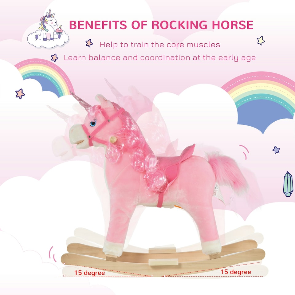 image 1 of HOMCOM Kids Rocking Unicorn Ride-On Horse Moving Mouth Tail Sounds 36-72 Mnths