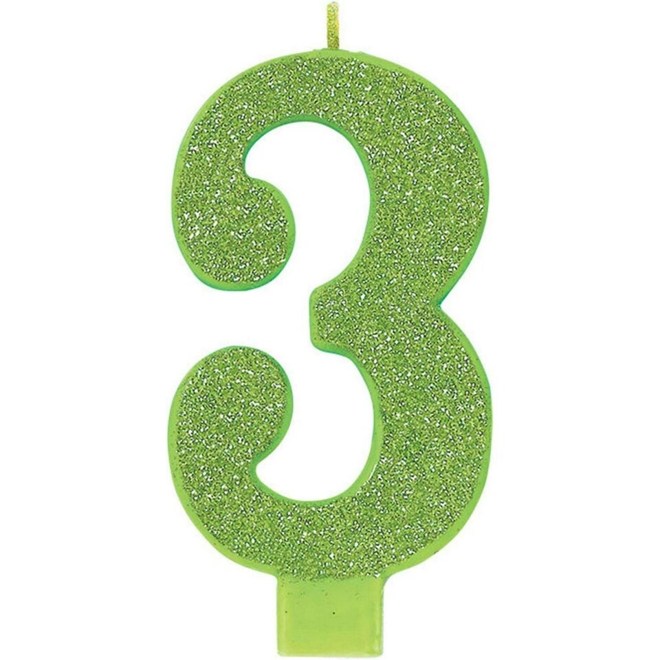 Amscan Glitter 3rd Birthday Candle - Kiwi Green - L