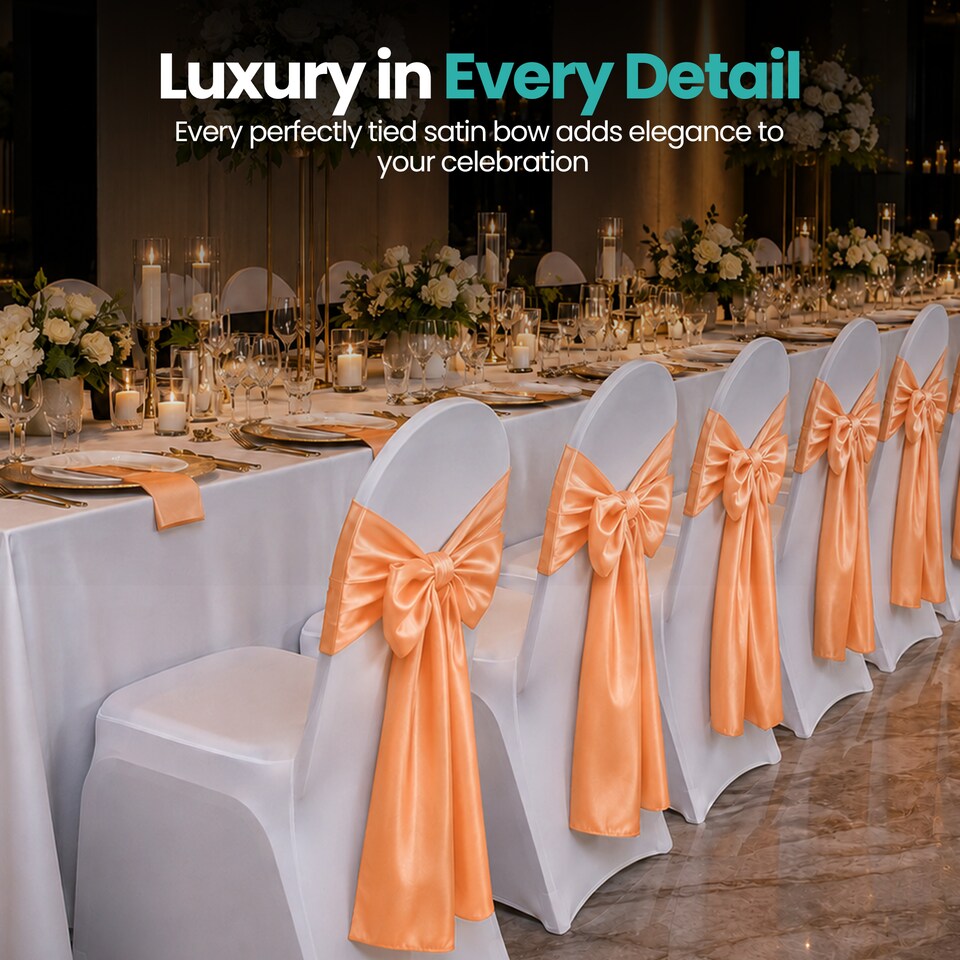 image 1 of 7"x108" Satin Chair Sash, Chair Sashes Hammed Edges Bow Tie - 25pcs