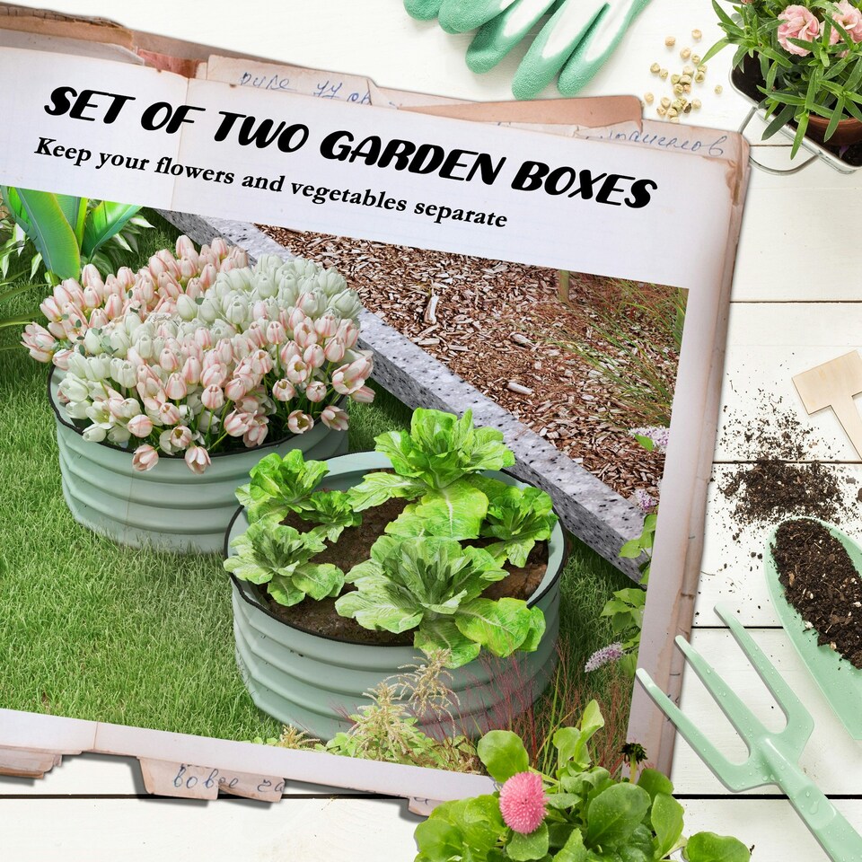 image 1 of Outsunny Set of 2 Raised Garden Bed Metal Planter Box with Safety Edging, Grey