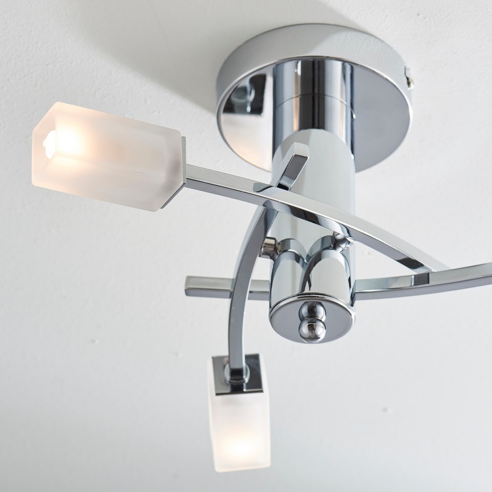 image 1 of Havana 3 Light Semi Flush Multi Arm Ceiling Light Chrome, Acid Etched Glass, G9