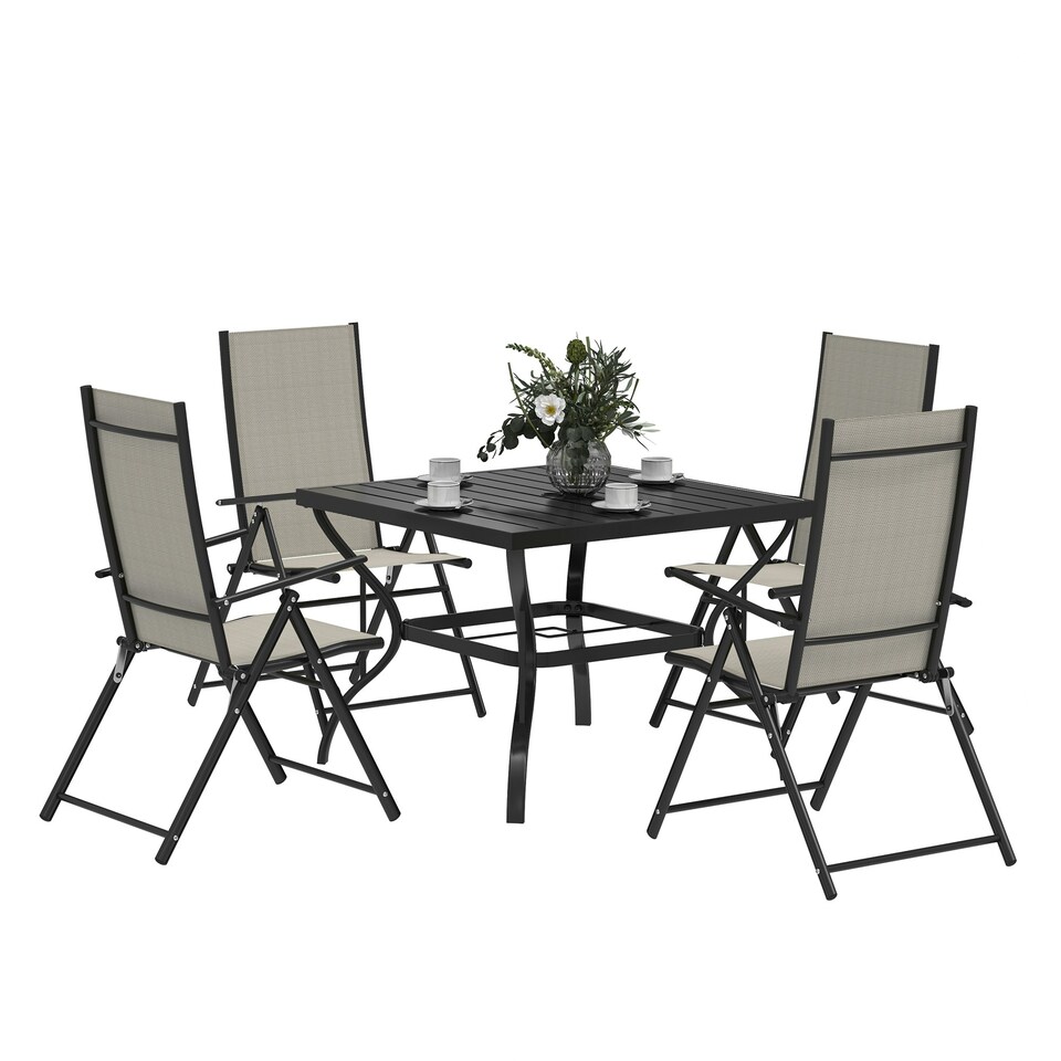 image 1 of Outsunny 5 PCs Garden Dining Set, Folding Chairs and Metal Top Table Grey