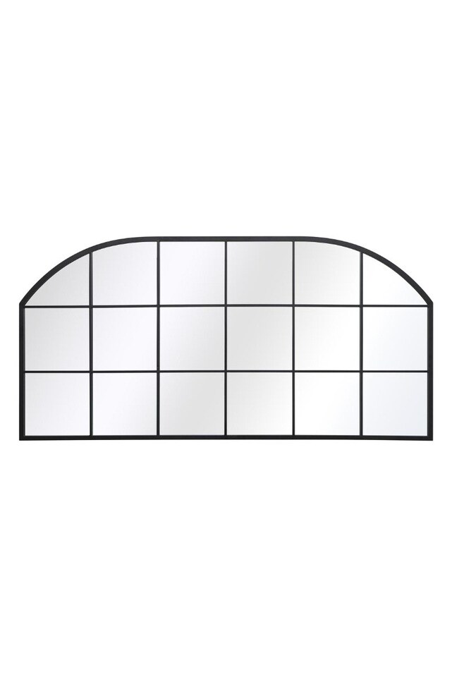 image 1 of The Arcus - Black Metal Framed Window Arched Garden Wall or Fence Mirror 69" X 33" (174CM X 85CM) | Black