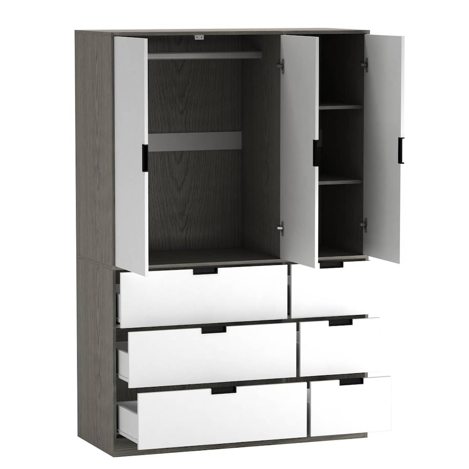 image 1 of RIGA 3 Door 6 Drawer Wardrobe | Grey | Cedar Grey & White | 10 x 44.5 x 79 | 1
