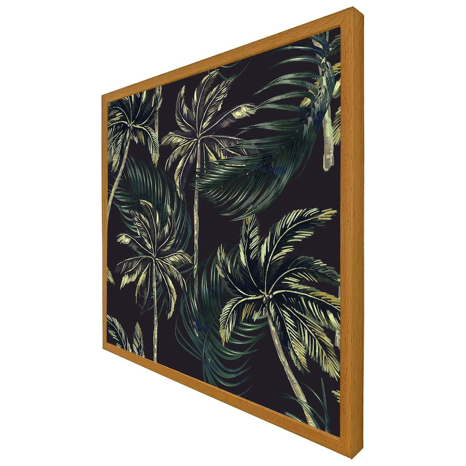 image 1 of Green palm on black (Picutre Frame) Brown | Oak | S