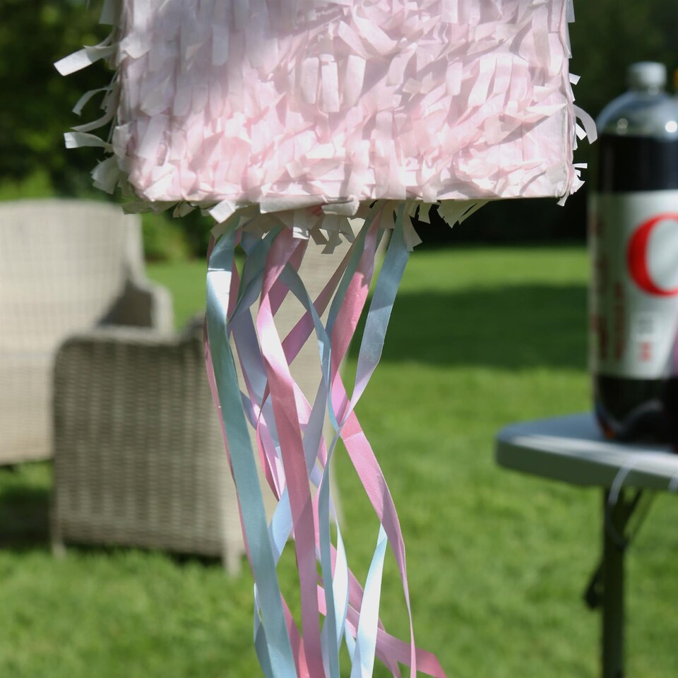 image 1 of Fax Potato 2pc Gender Reveal Pull String Pinata Set with Blindfold - Blue/Pink