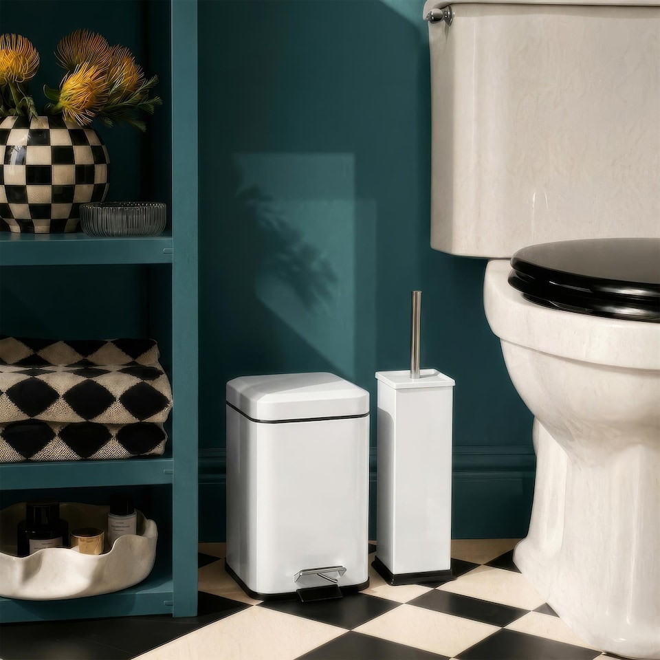 image 1 of Harbour Housewares White Toilet Brush and Holder - Square Brush with Non Slip Base Rust Resistant Toilet Cleaning Brush Set