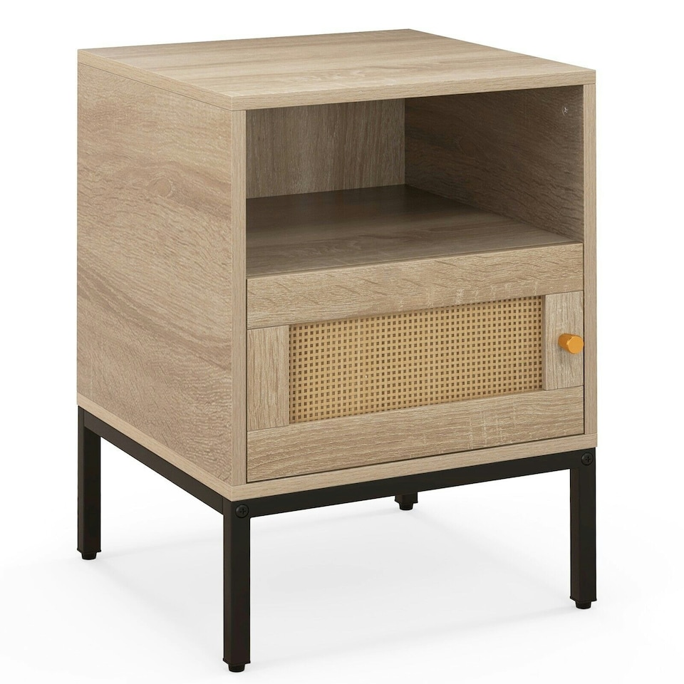 image 1 of COSTWAY Home Rattan Nightstand Accent Bedside Table Brown