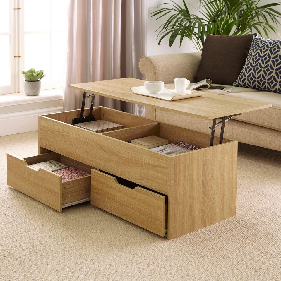 image 1 of Wooden Coffee Table With Lift Up Top and 2 Large Storage Drawers Bruges | Brown