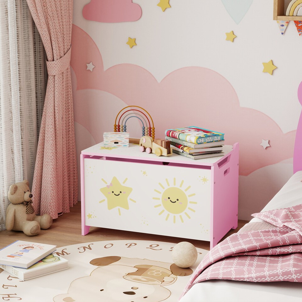 image 1 of AIYAPLAY Toy Box with Lid, Safety Hinges for Kids, Nursery, Bedroom, Pink | Pink | Pink | 1