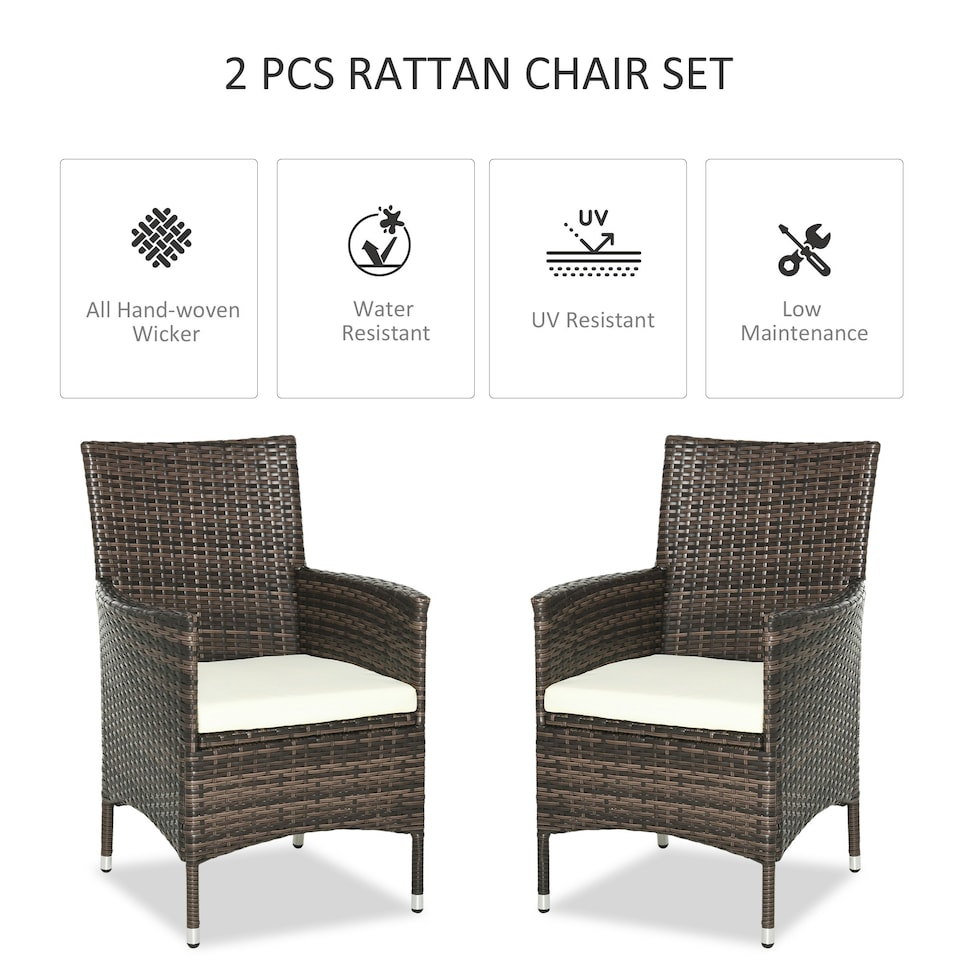 image 1 of Outsunny 2PC Outdoor Rattan Armchair Wicker Dining Chair Set Brown