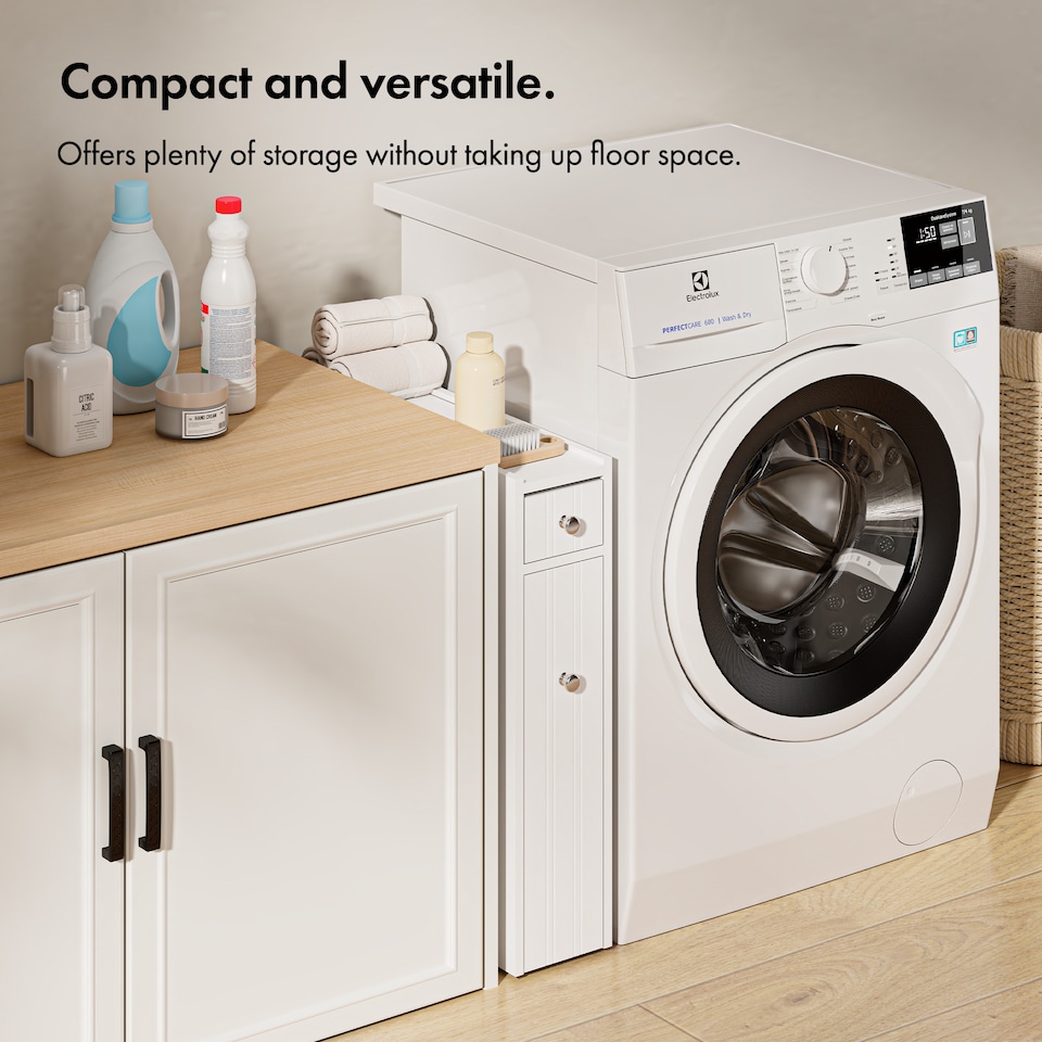 image 1 of VonHaus Holbrook White Slim Bathroom Storage Unit with Drawers