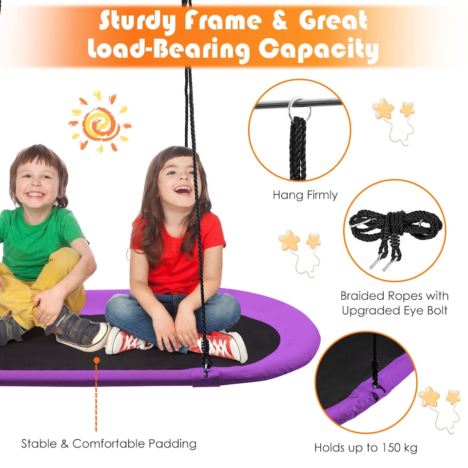 image 1 of COSTWAY Oval Swing Tree Swing with Adjustable Heights Purple