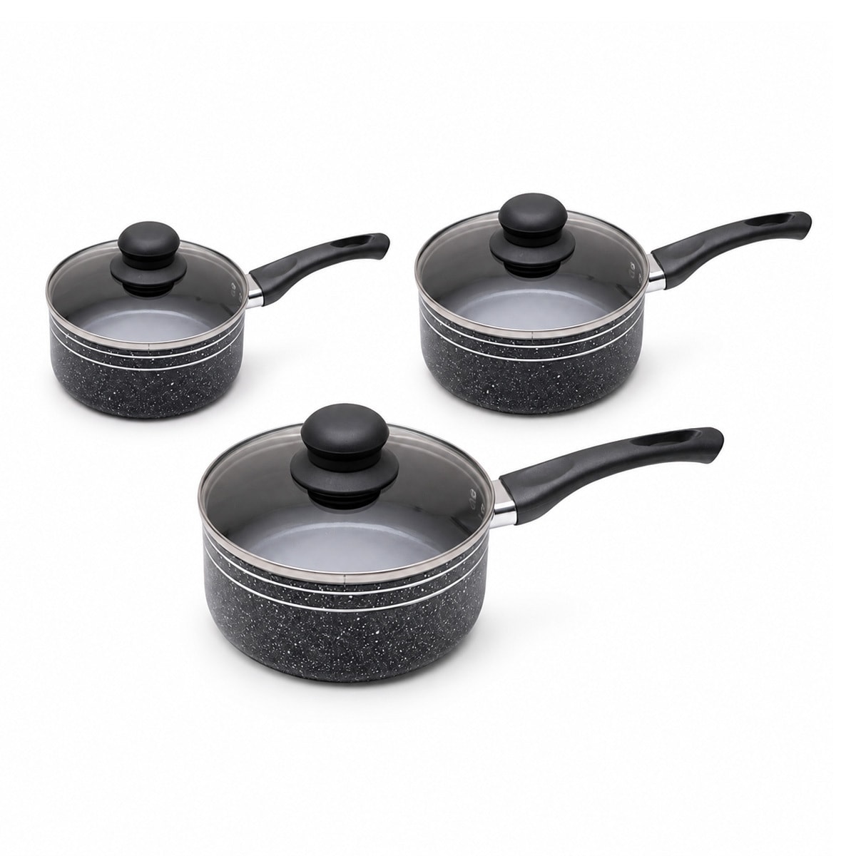 ROYALFORD Non-Stick Pressed Aluminium Saucepan Set Tempered Glass Lid