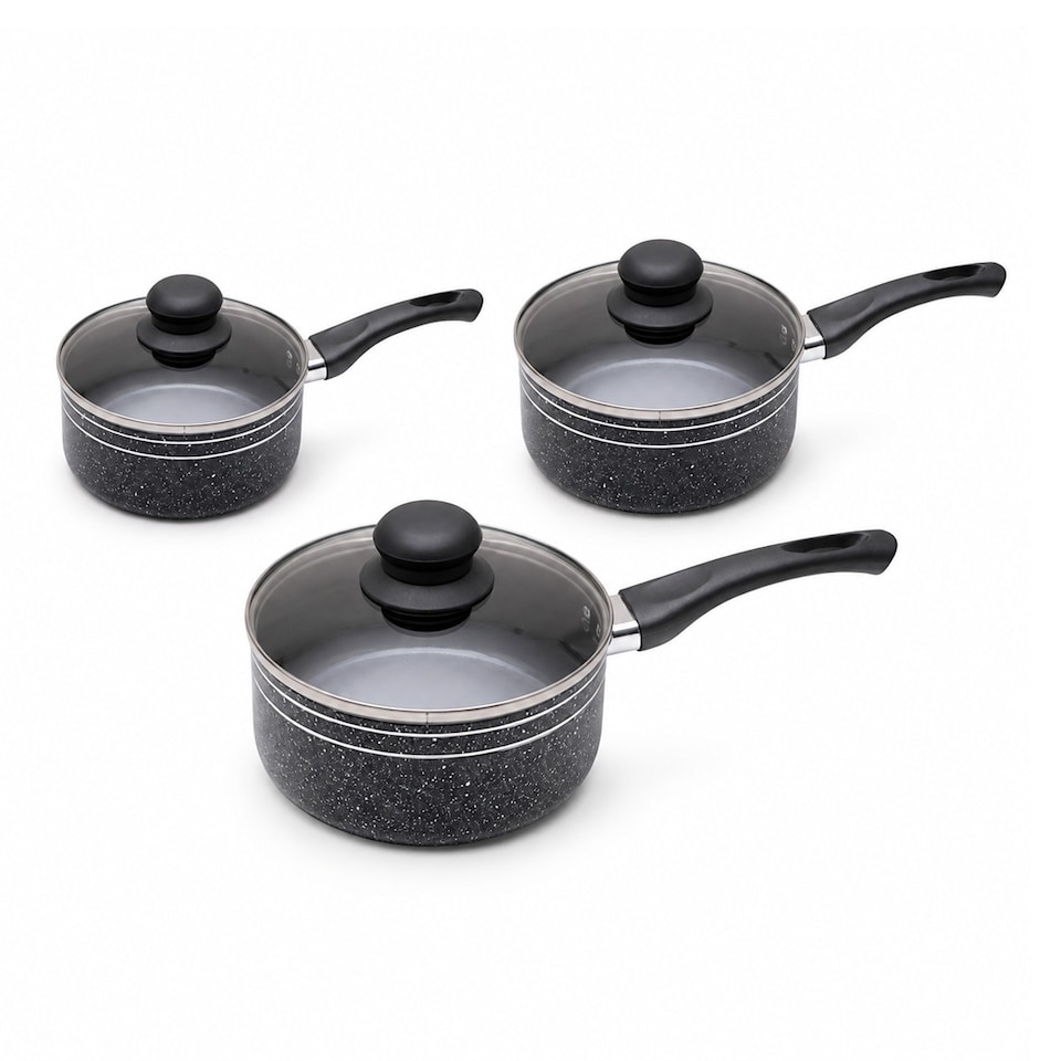 image 1 of ROYALFORD Non-Stick Pressed Aluminium Saucepan Set Tempered Glass Lid